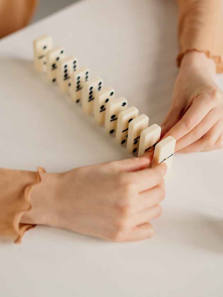 a person holding domino